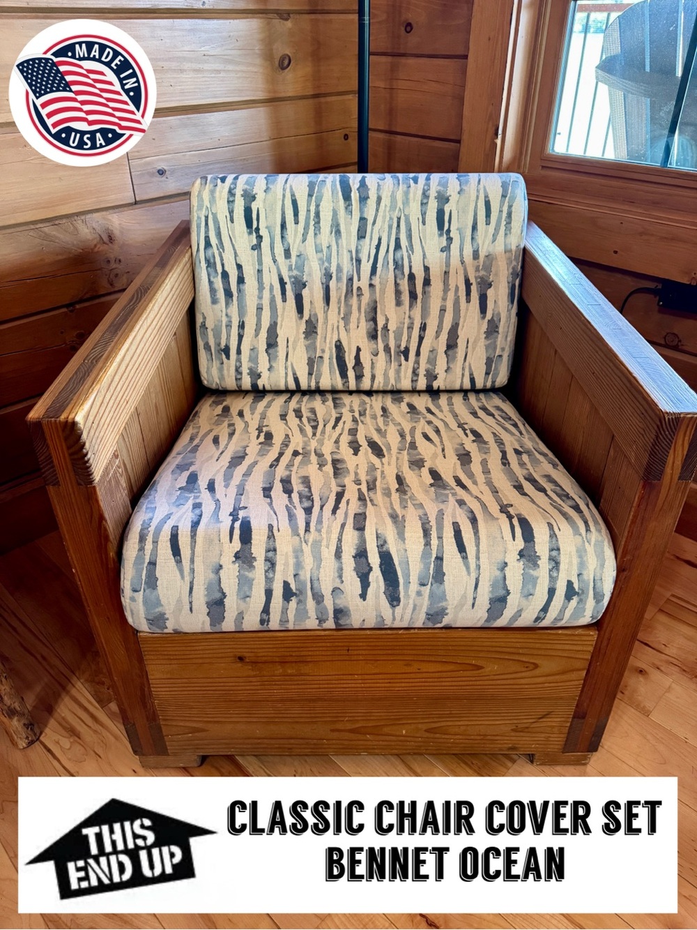 THIS END UP Classic Style Chair Cover Bennet Ocean - Only 2 Sets Left! NWT